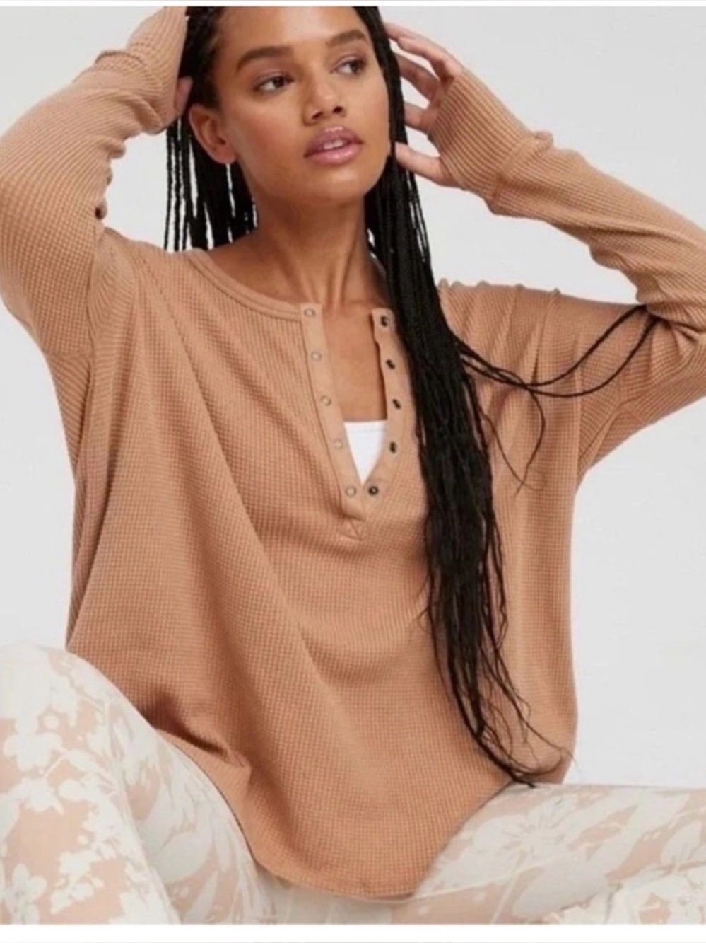 Offline By Aerie Wow! Henley collar T-shirt with waffle texture size xs